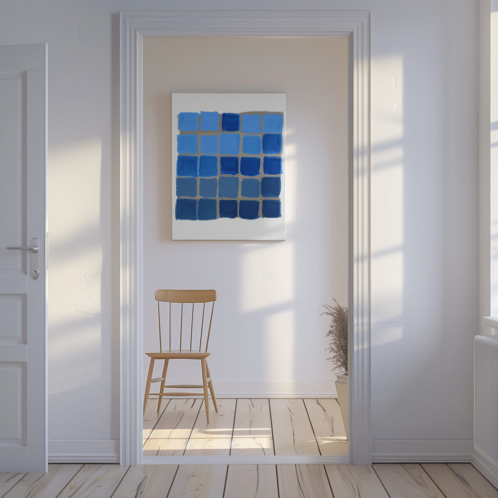 Blau karierter quadratischer Druck | Leinwand
