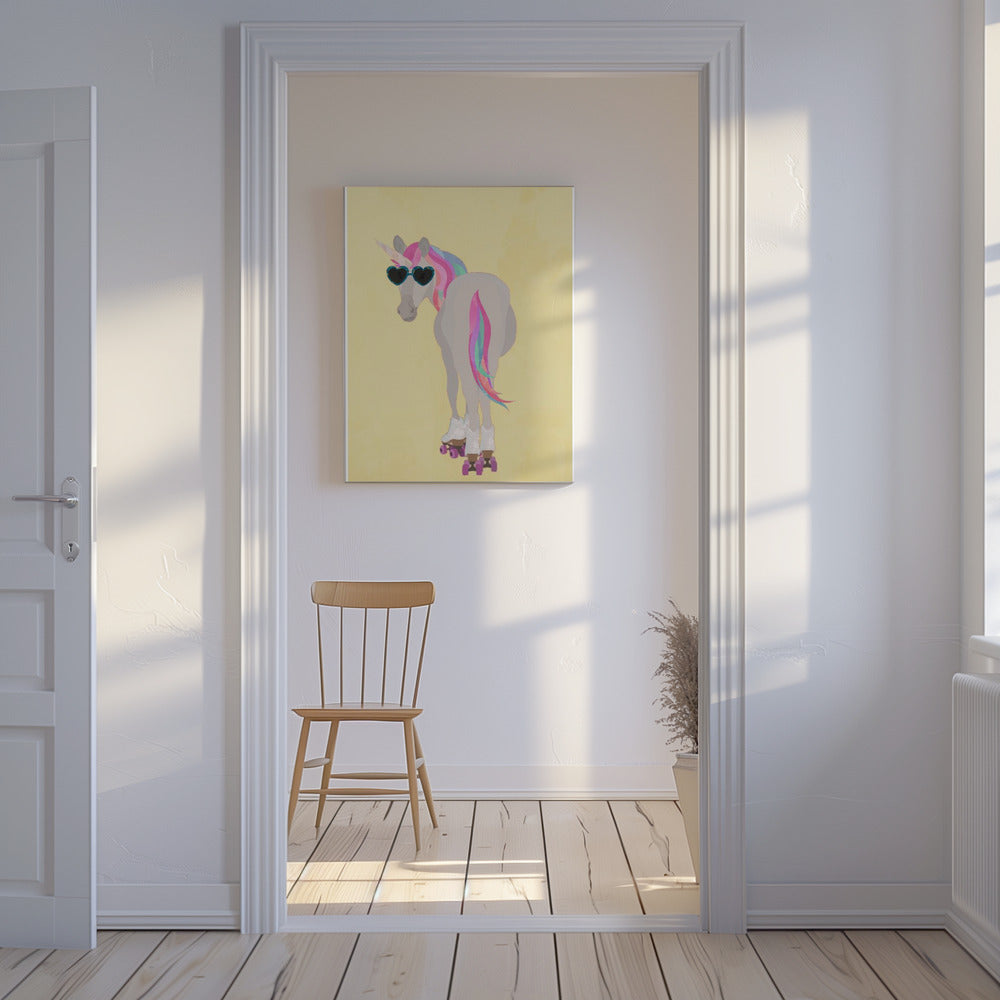 Unicorn rollerskating yello | Canvas