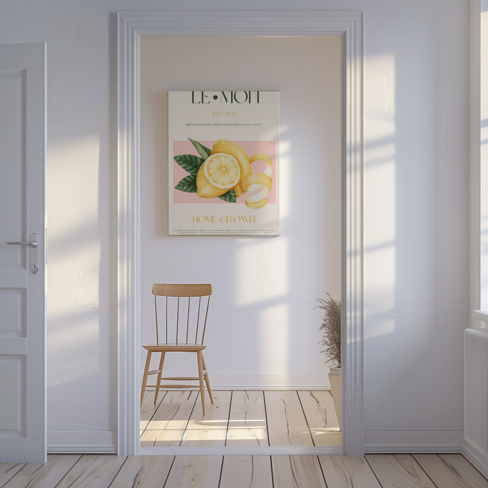 Geschnittene Zitrone im Vintage-Stil mit Blättern | Leinwand