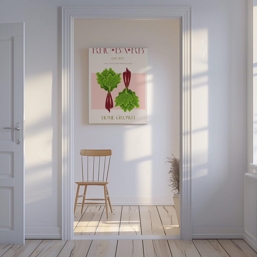 Illustrierter Rhabarber mit leuchtend rosa Stielen | Leinwand
