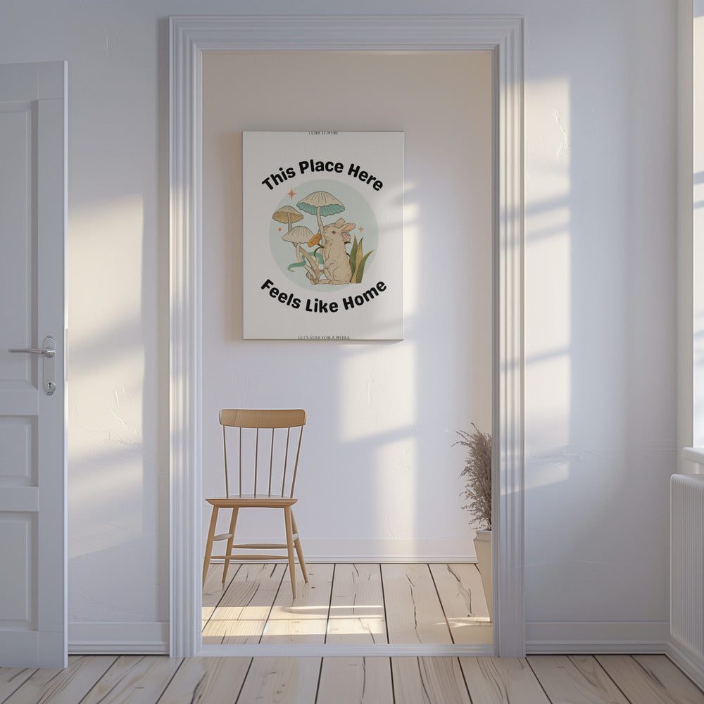 Kaninchen unter Pilzen mit dem Spruch | Leinwand