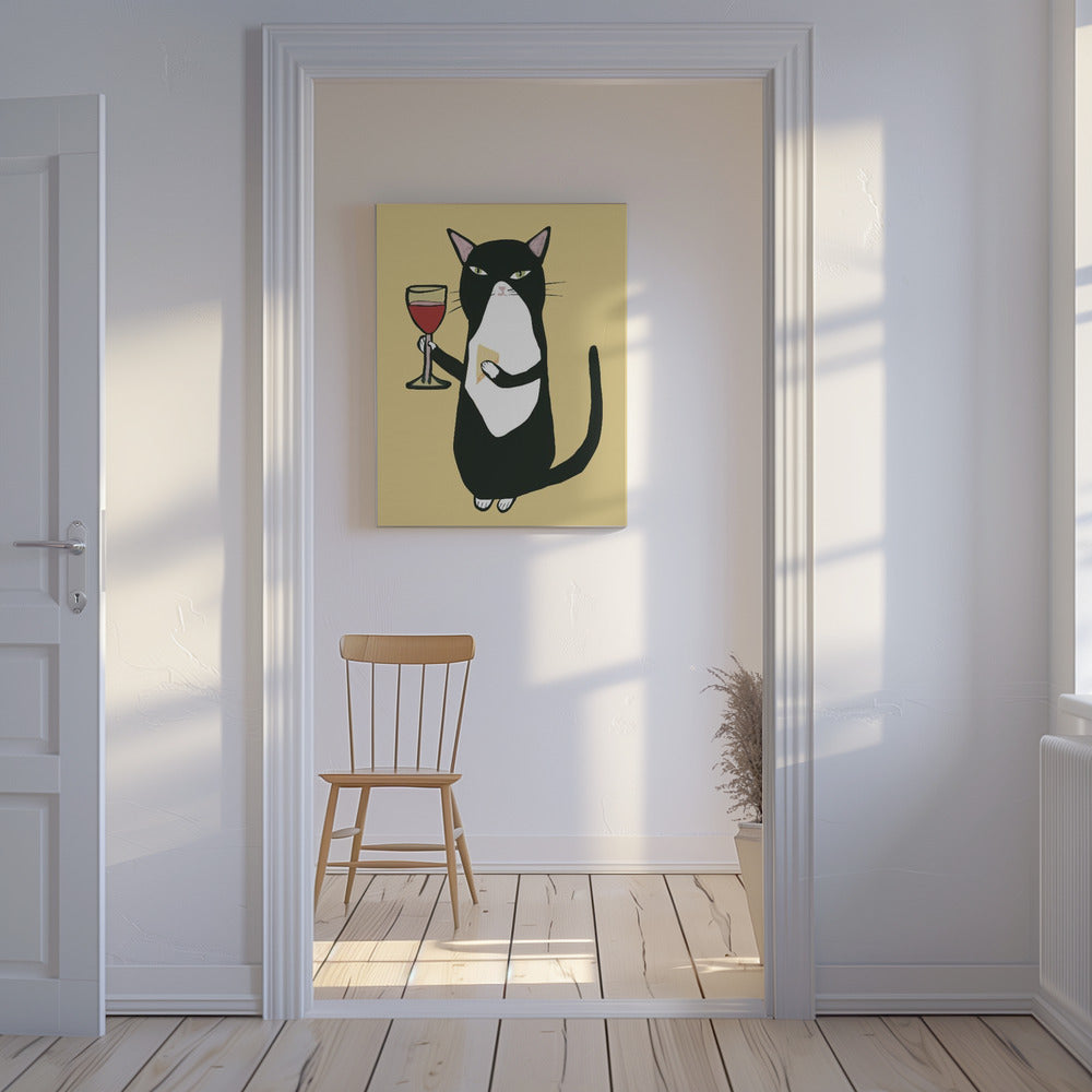 Katze mit Wein | Leinwand
