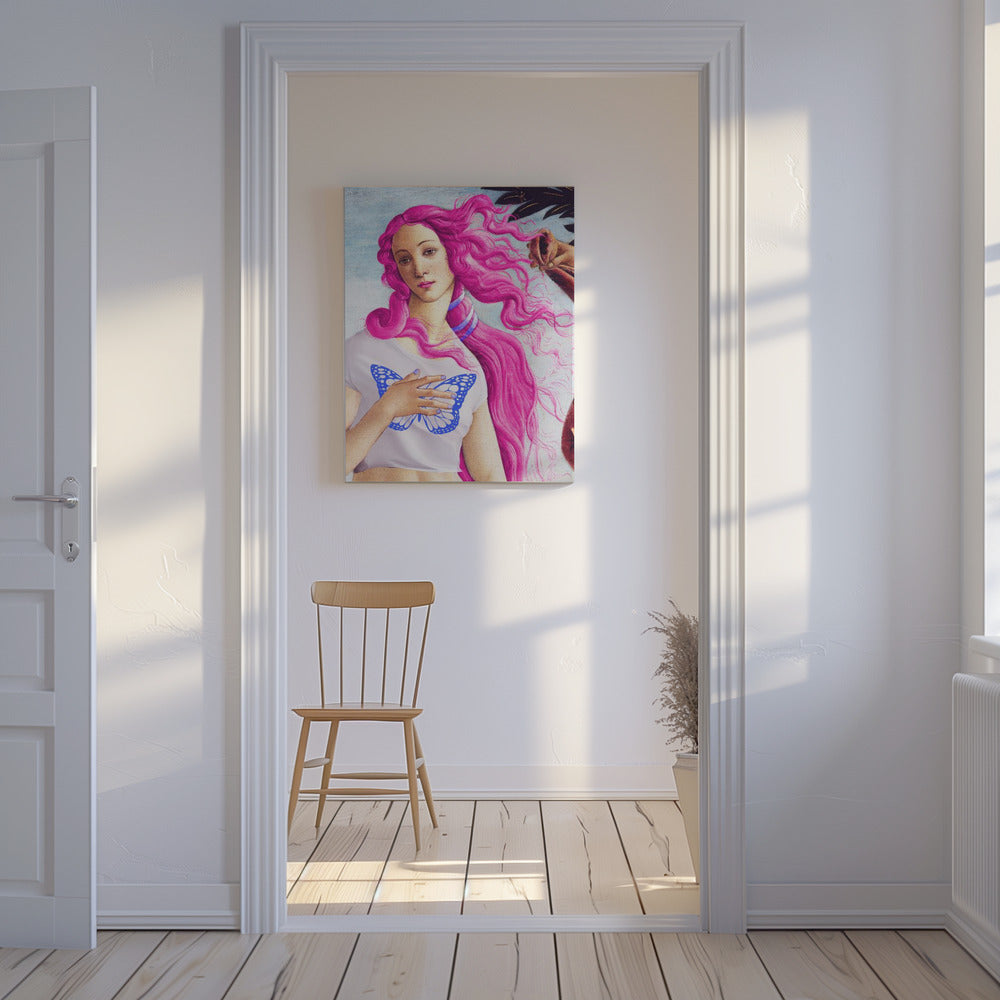 Eine Figur mit leuchtend rosa Haaren | Leinwand