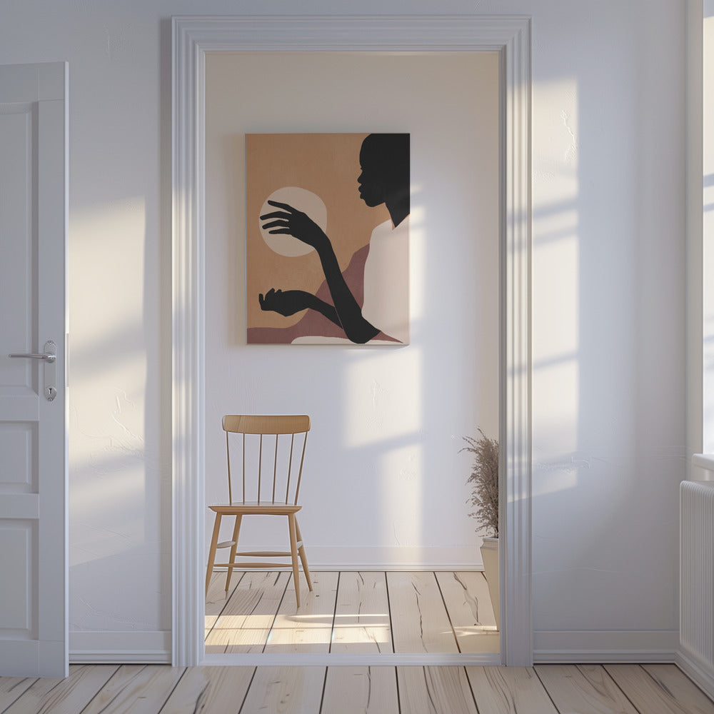 Minimalistische abstrakte Kunst Sonnenuntergang Mädchen | Leinwand