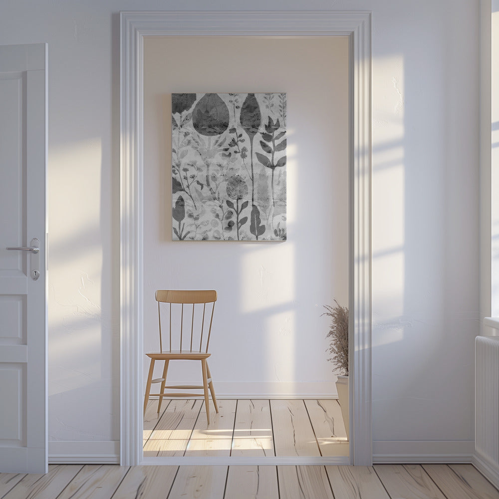 Floral Silhouettes in Grayscale | Canvas