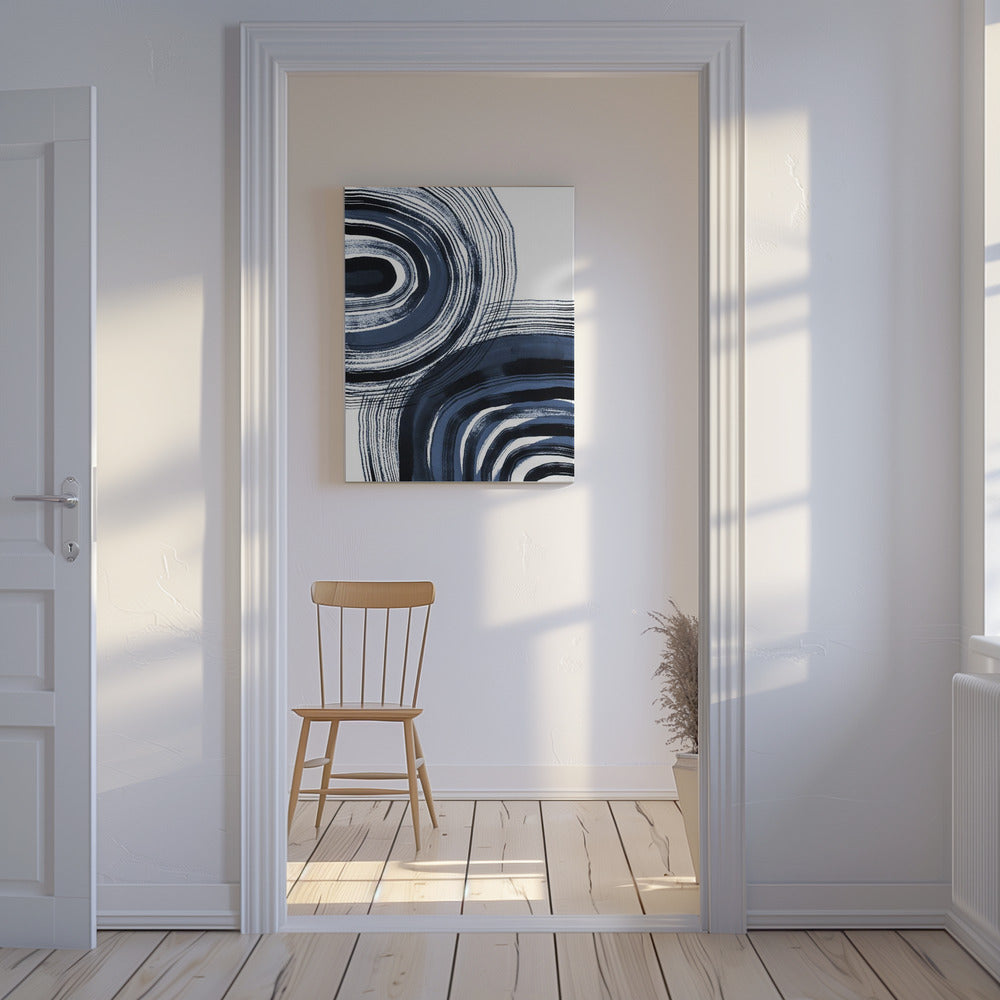 Konzentrische blaue und schwarze Pinselstriche | Leinwand
