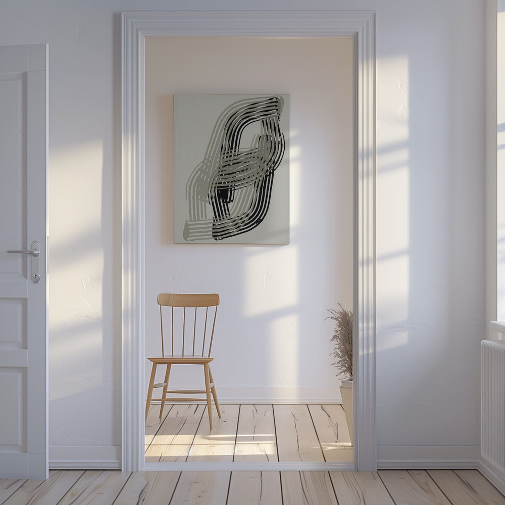 Abstrakte Kurven in Grau und Schwarz | Leinwand