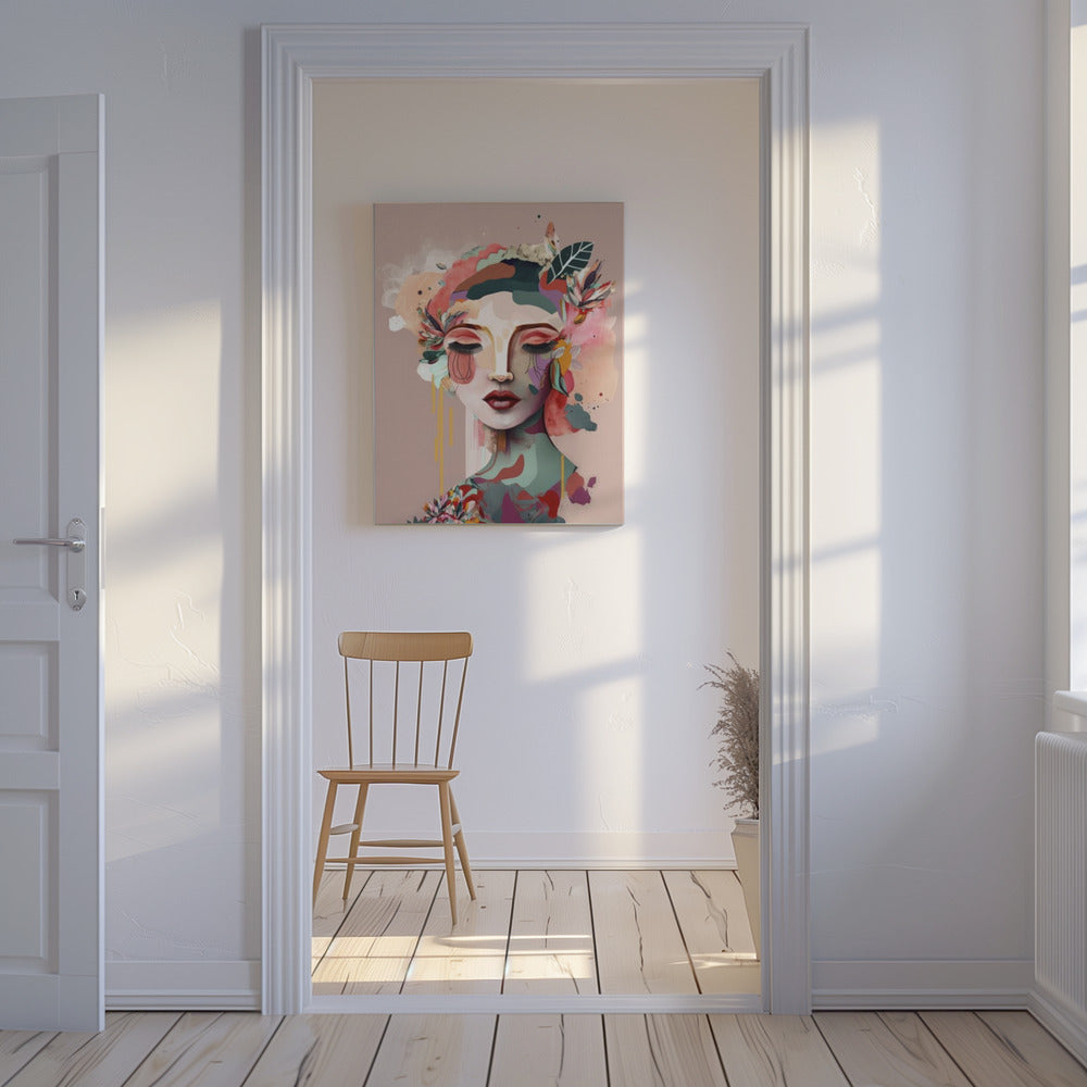 Frauengesichtsporträt mit floralen Elementen | Leinwand