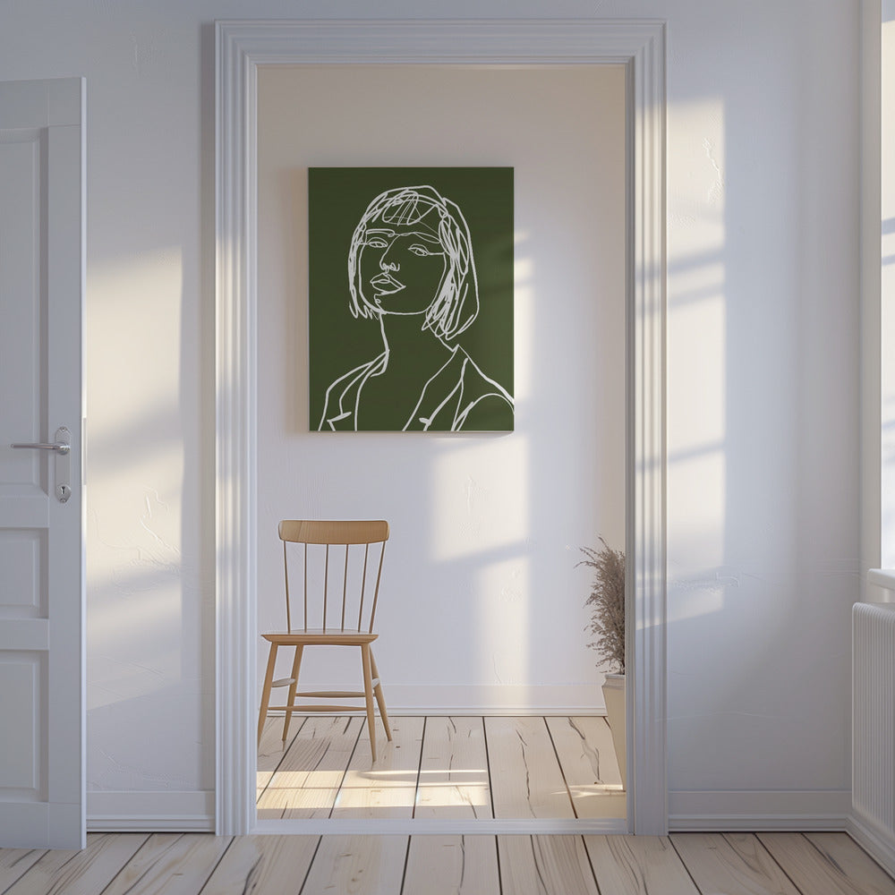 Line art female green | Canvas