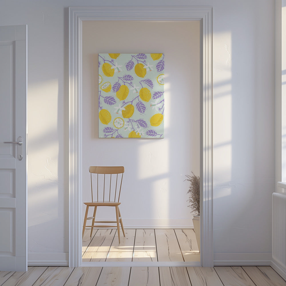 Yellow Lemons with Purple Leaves | Canvas