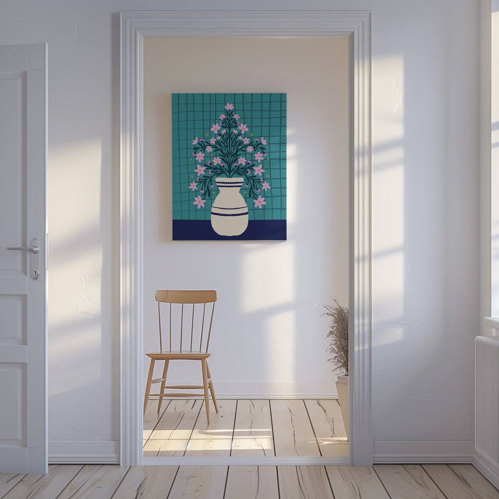 Turquoise Flowers In a Vase | Canvas