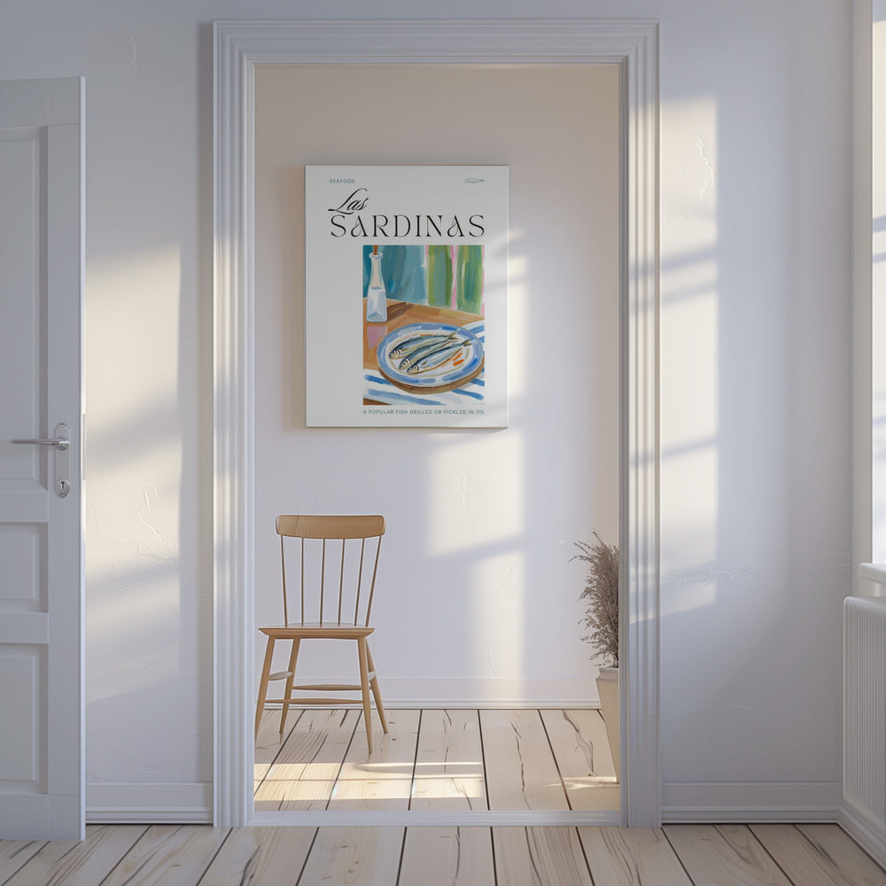 Teller Sardinen mit Flasche | Leinwand