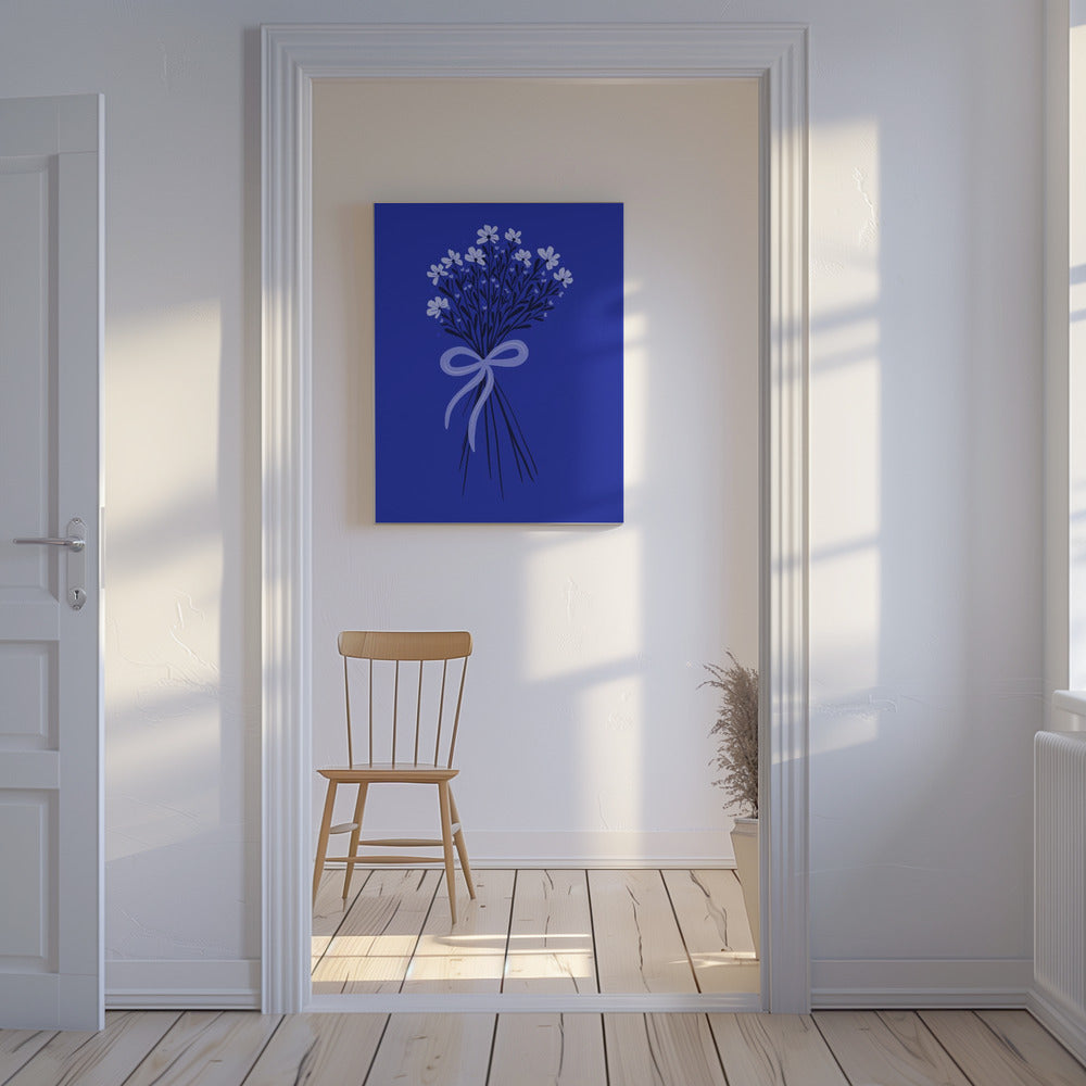 Floral Bouquet With Bow - monochrome blue | Canvas