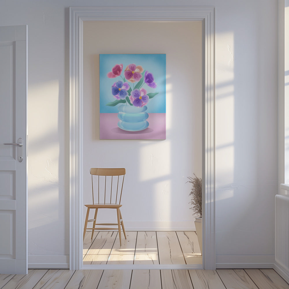 Blütenblätter in blauer Vase | Leinwand