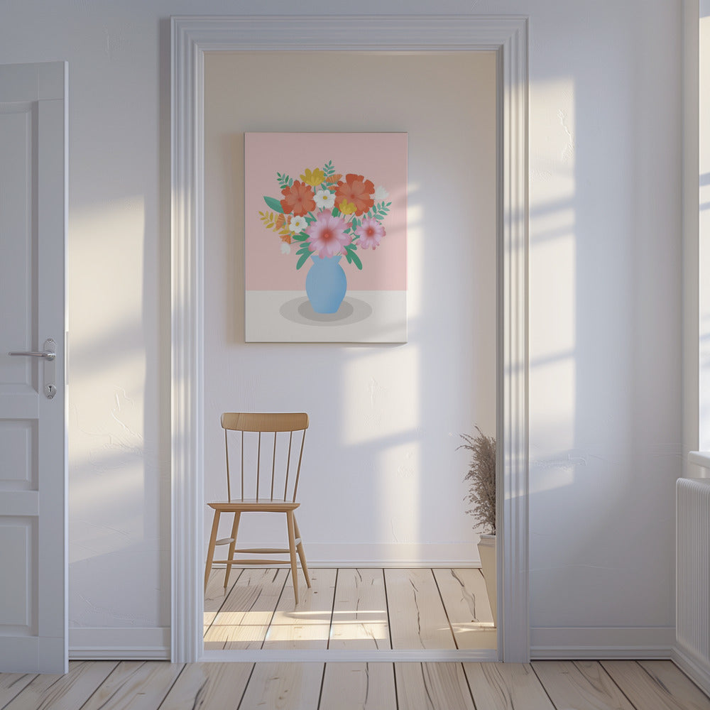 Vibrant Bouquet of Flowers in a Blue Vase | Canvas