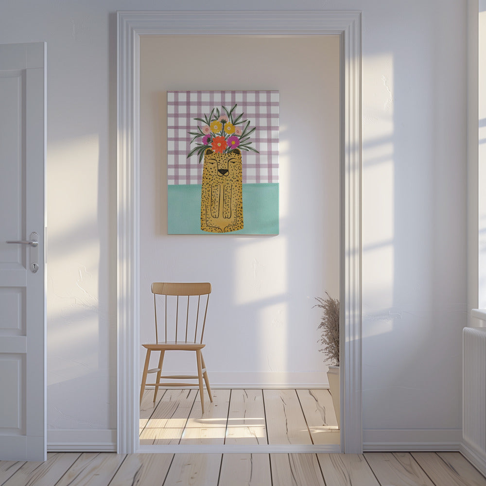 Vase in Leopardenform mit Blume | Leinwand