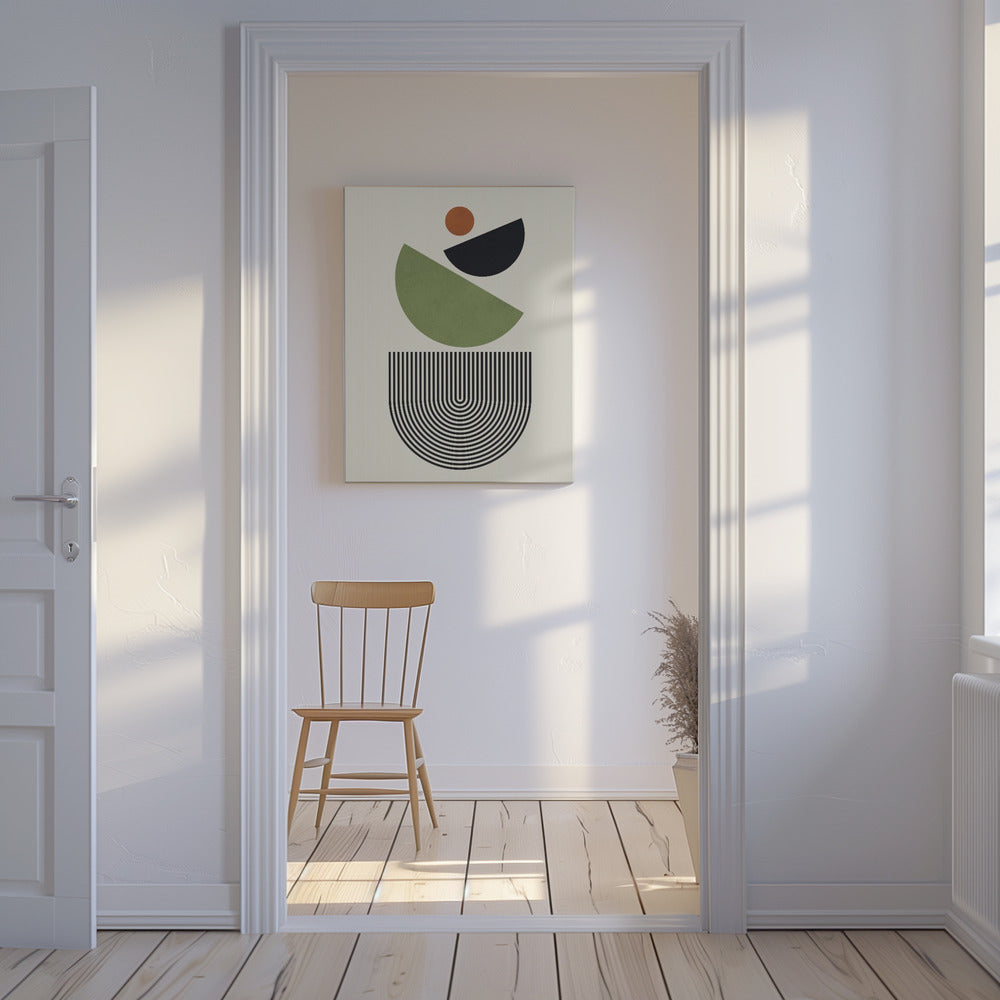 Geometric Shapes in Green Black and Orange | Canvas