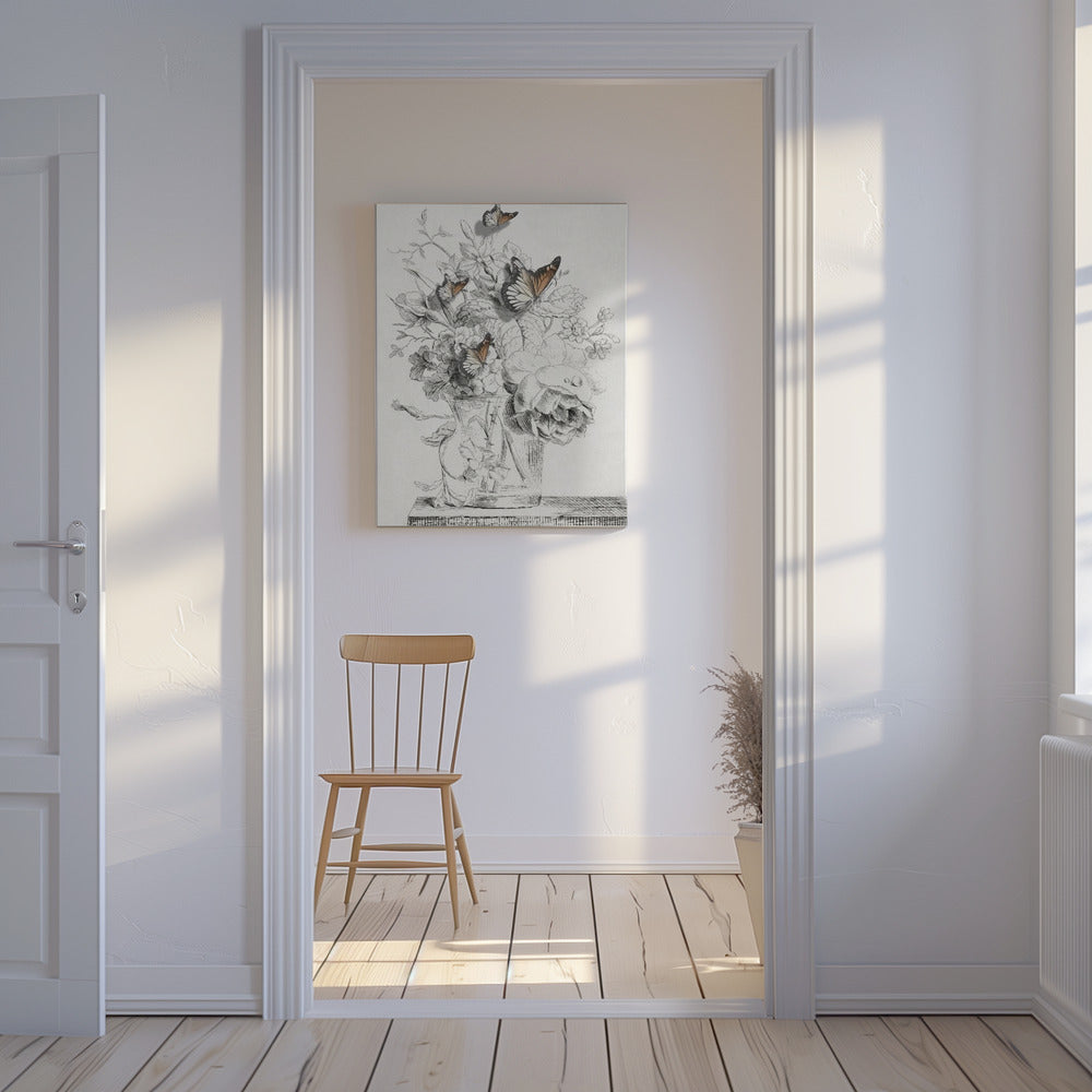 The Butterflies & The Vase With Flowers | Canvas