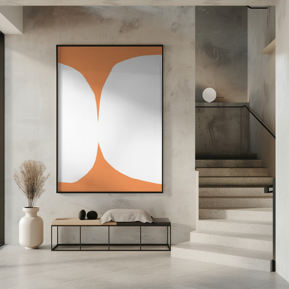 Geometrische weiße Formen auf orangefarbenem Hintergrund | Poster