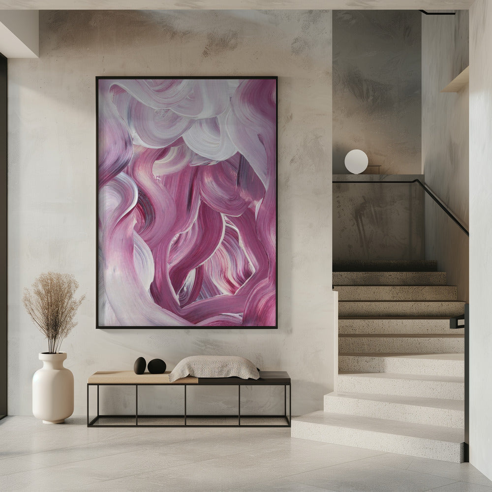 Ausdrucksstarke rosa und weiße Pinselstriche | Poster