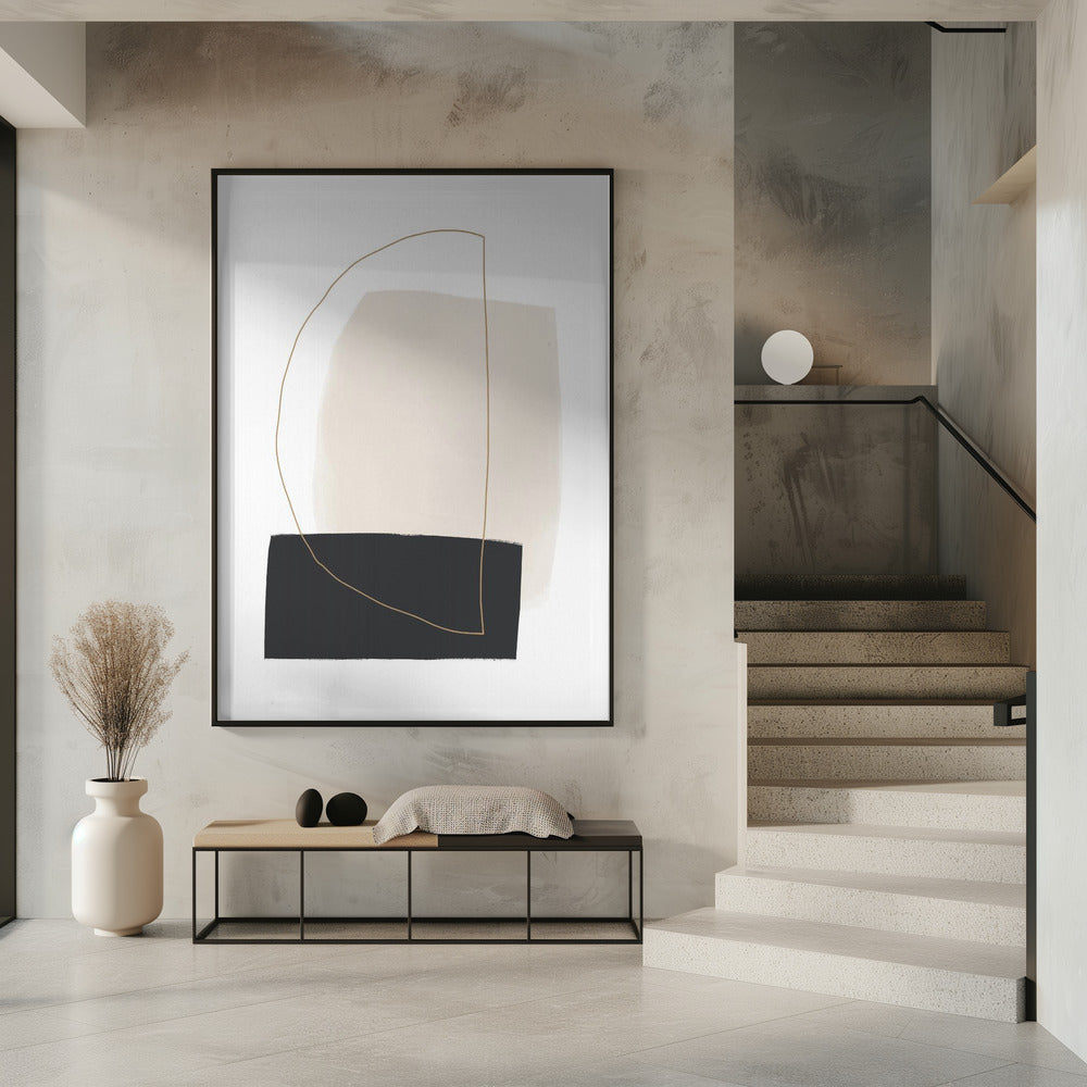 Geometrische Formen in Schwarz-, Weiß- und Beigetönen | Poster