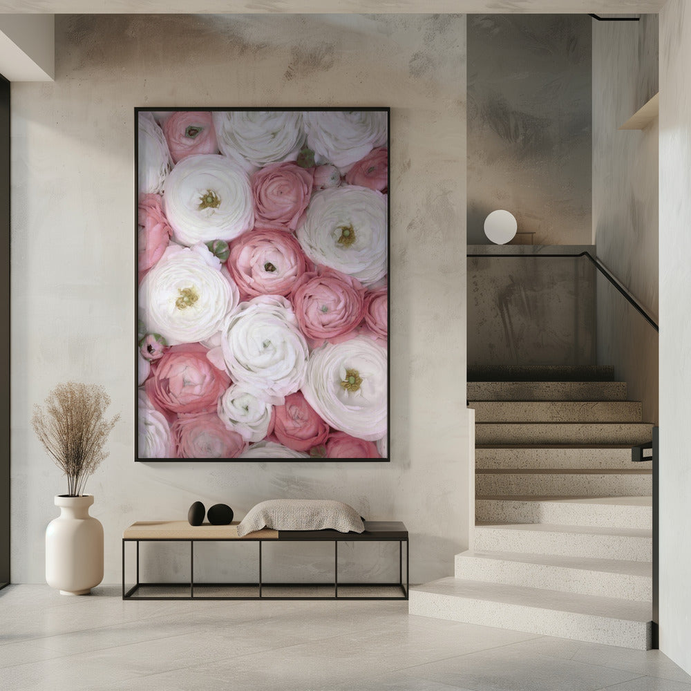 Verstreute Ranunkeln in gedecktem Rosa I | Poster