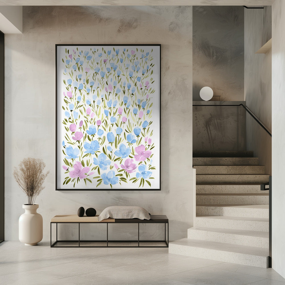 Feld mit lila und blauen Blumen | Poster