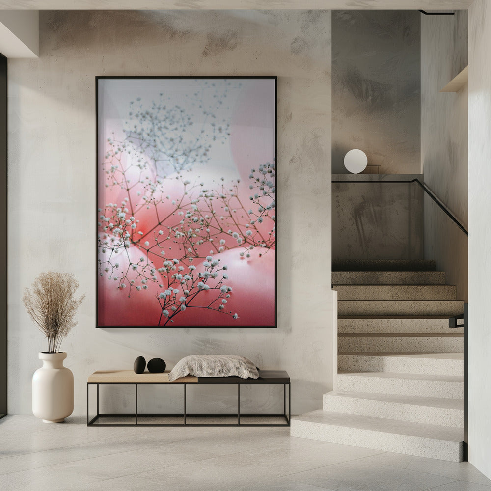 Zarte Blüten und rosa Luftballons | Poster