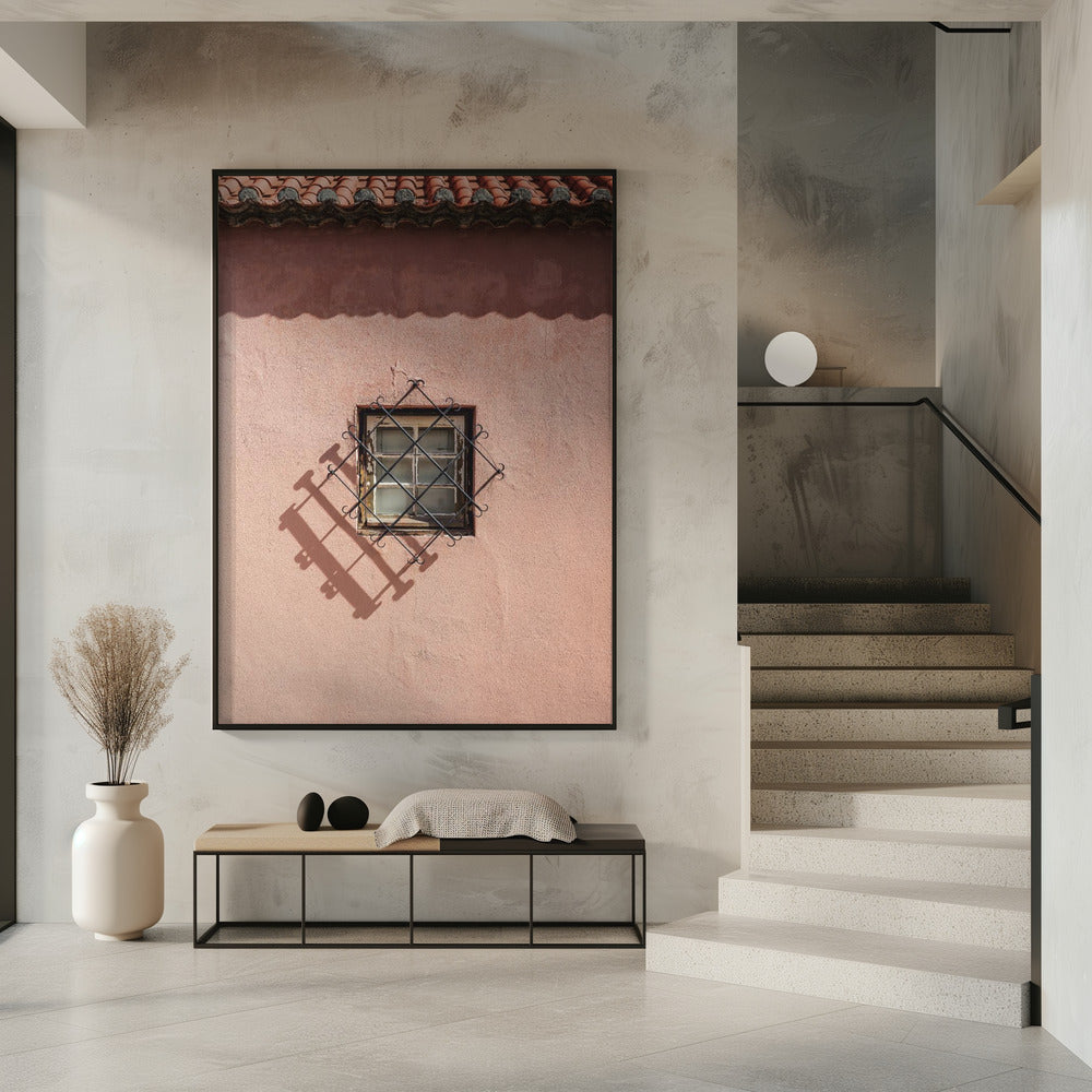 Rustikale rosa Wand mit Vintage-Fenster | Poster