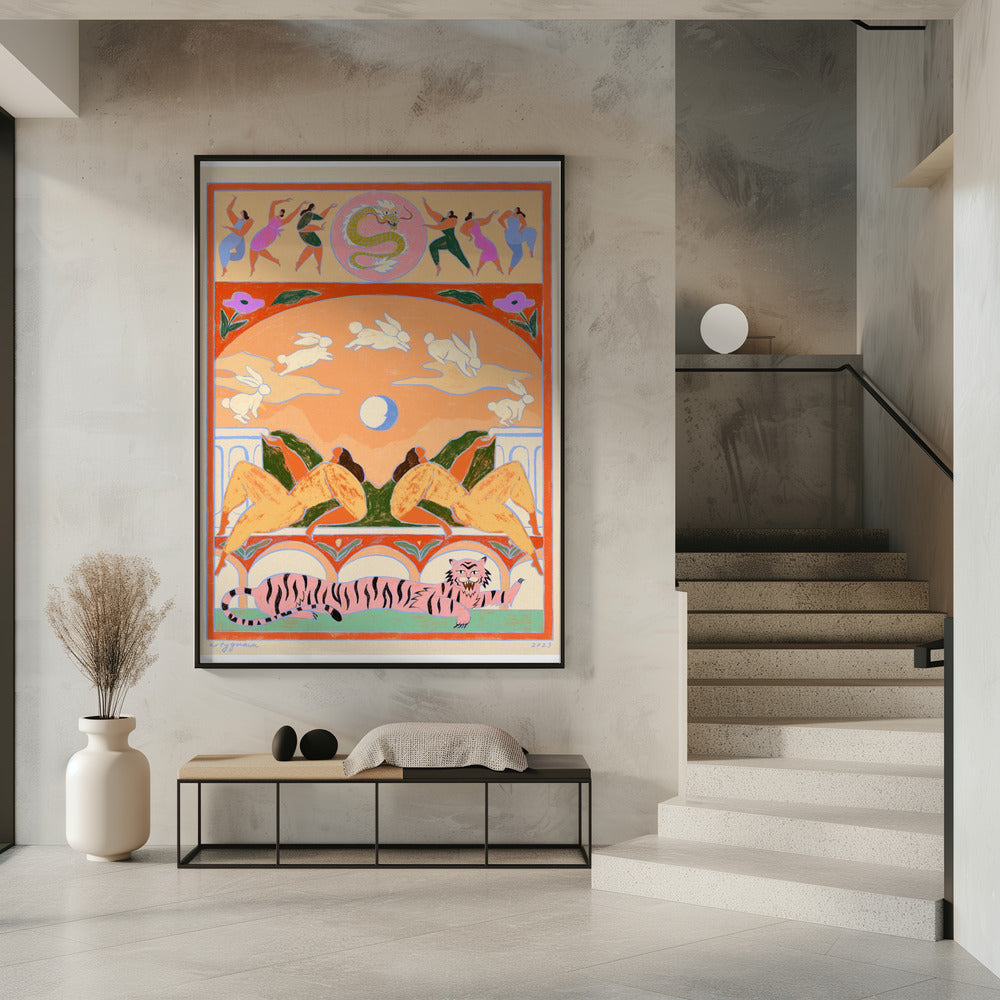 Kaninchen springt über den Mond | Poster