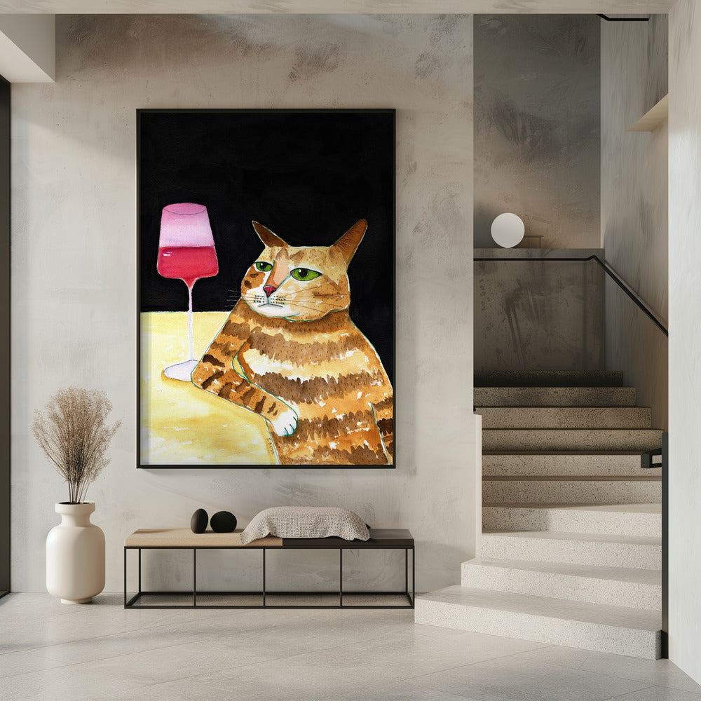 Katze Freitagabend trinkt Wein Lustiger Katzenhumor Poster