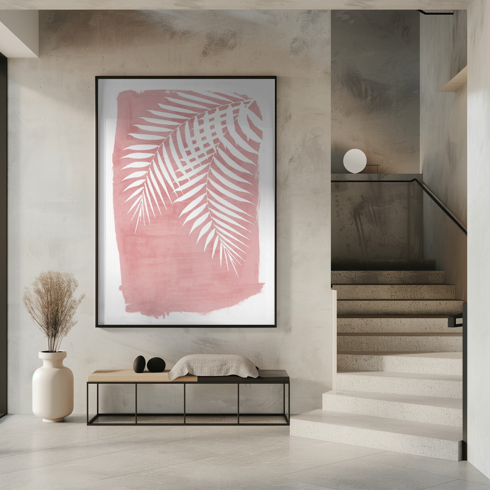 Pink Palm Leaves Foliage Silhouette | Poster
