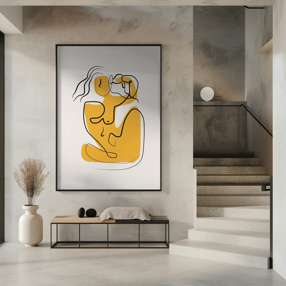 Line Art Akt mit wehendem Haar | Poster