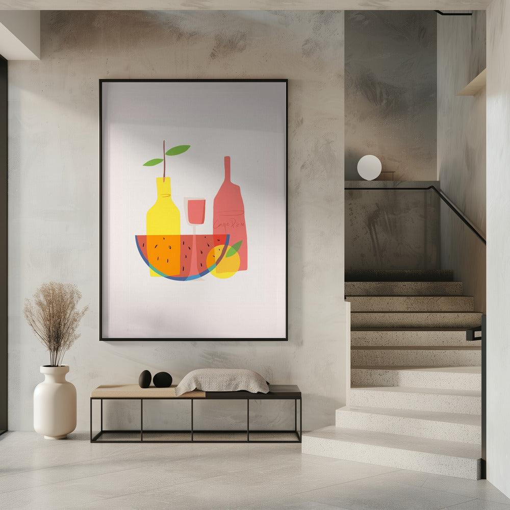 Stillleben mit Wein und Flaschen | Poster