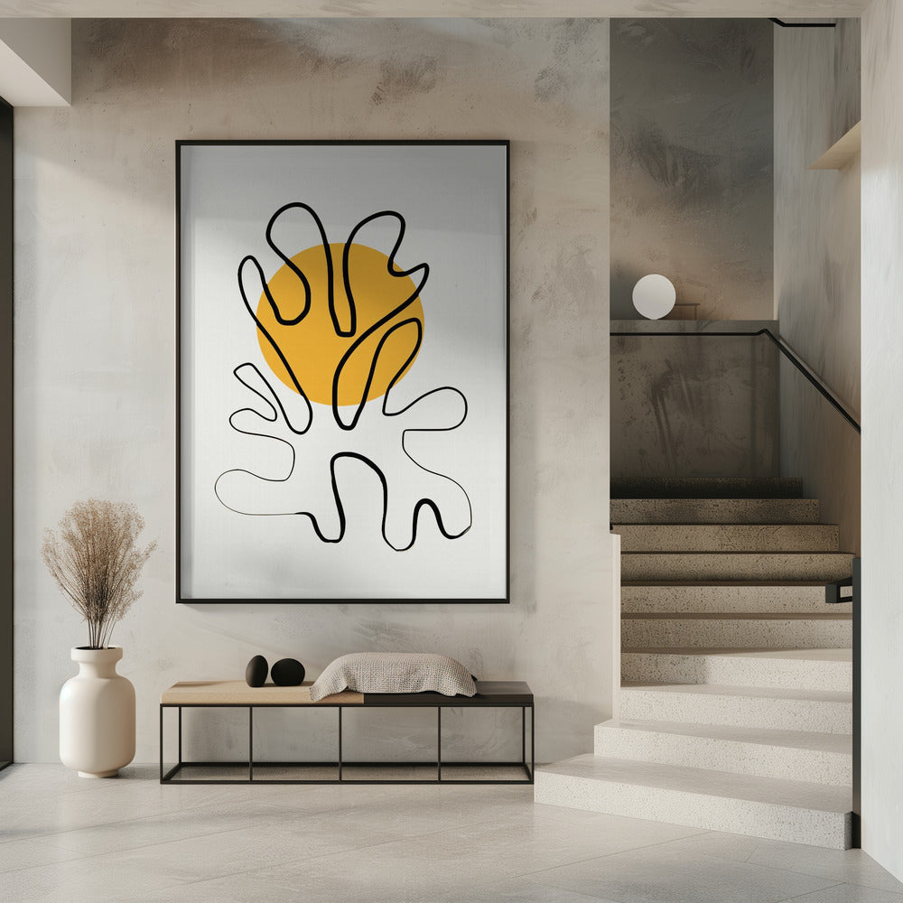 Minimalistisches Korallen- und Sonnen-Poster