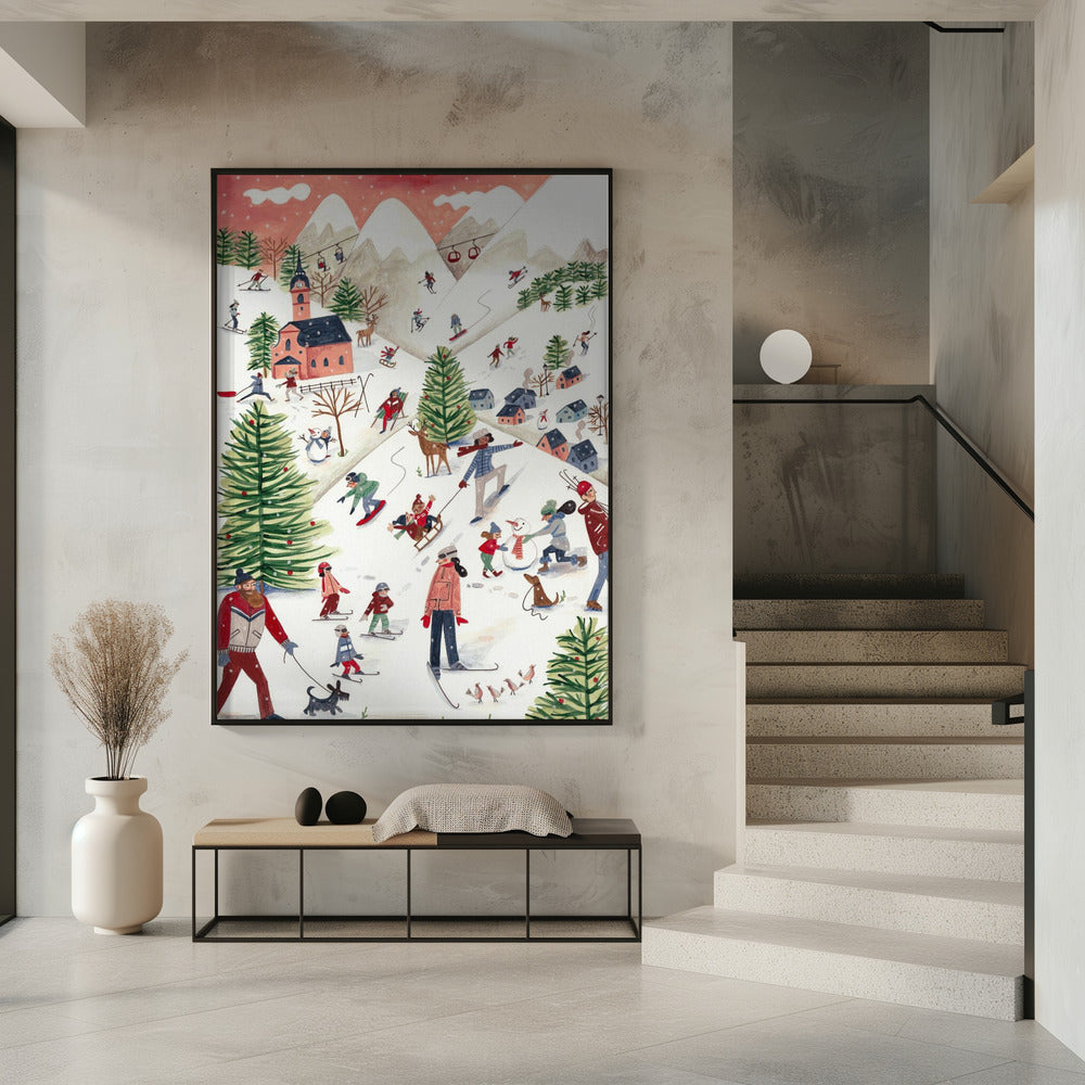 Berglandschaft mit Häusern im Schnee | Poster