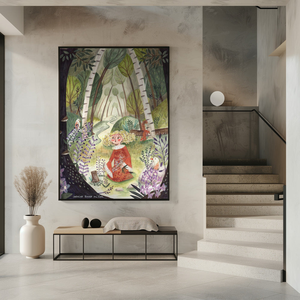 Prinzessin im Wald mit Blumen | Poster