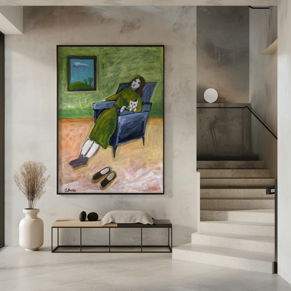 Dame mit Katze | Poster