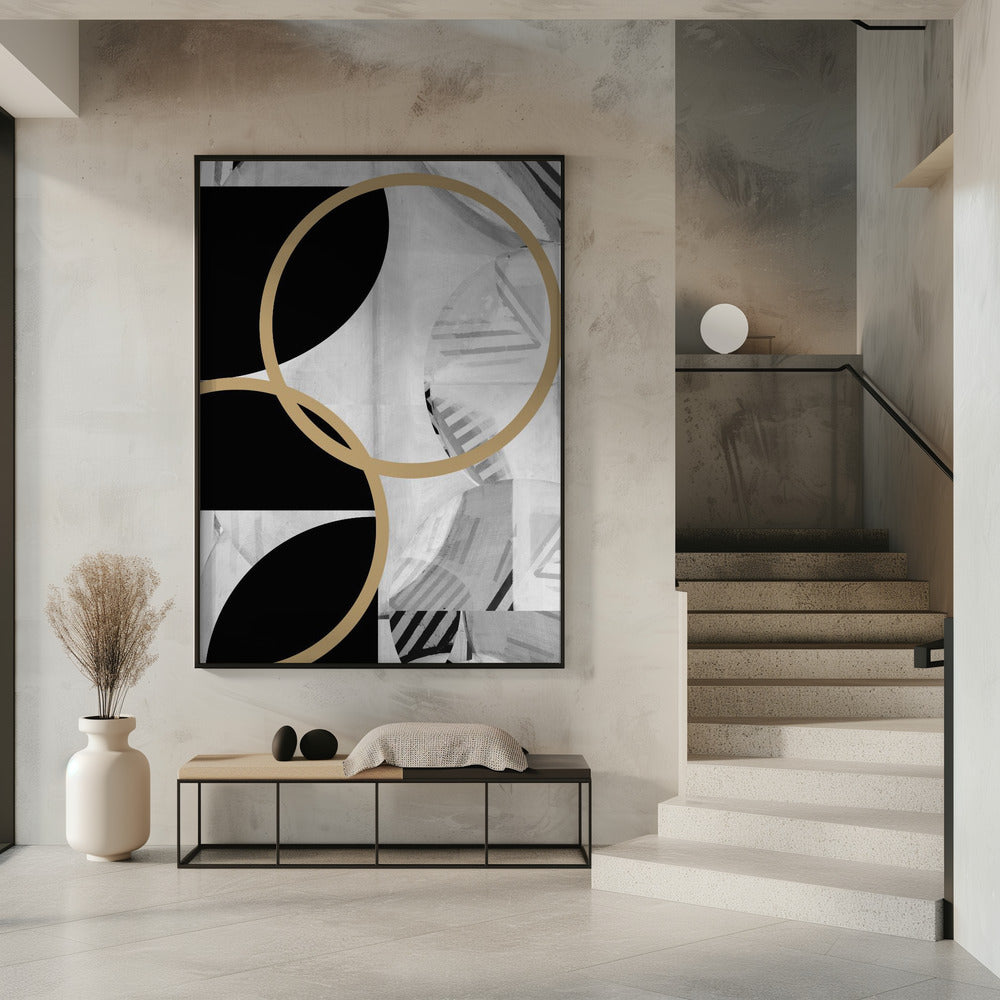 Black and White Stripes Gold Spheres No1 | Poster