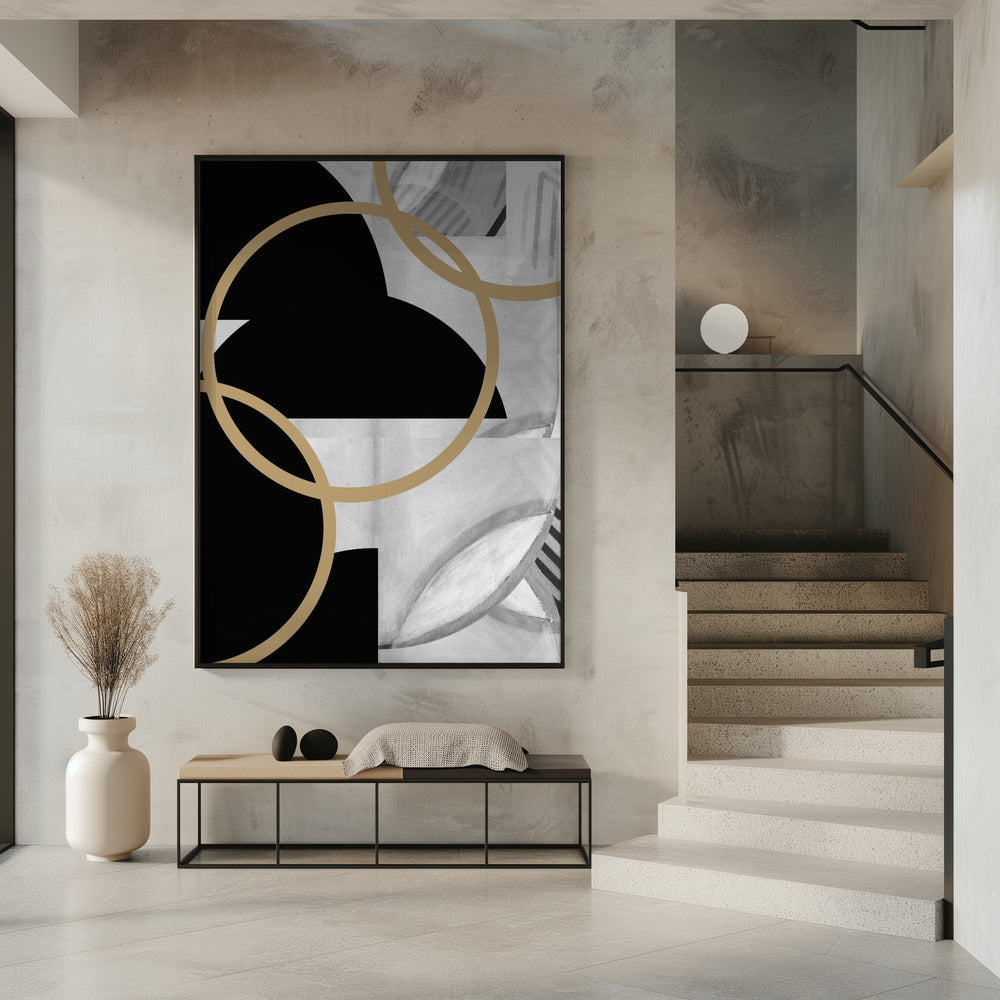 Black and White Stripes Gold Spheres No3 | Poster