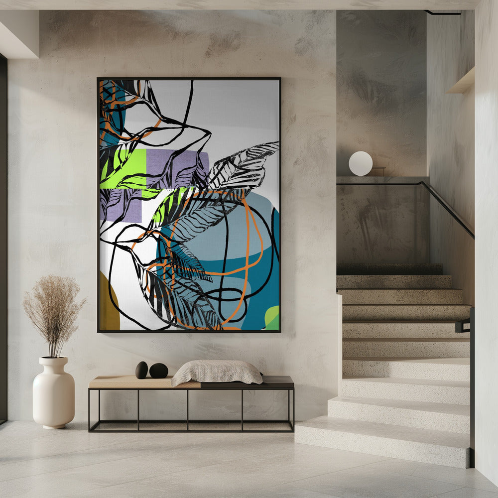 Abstract Black Leaves With Colour No1 | Poster
