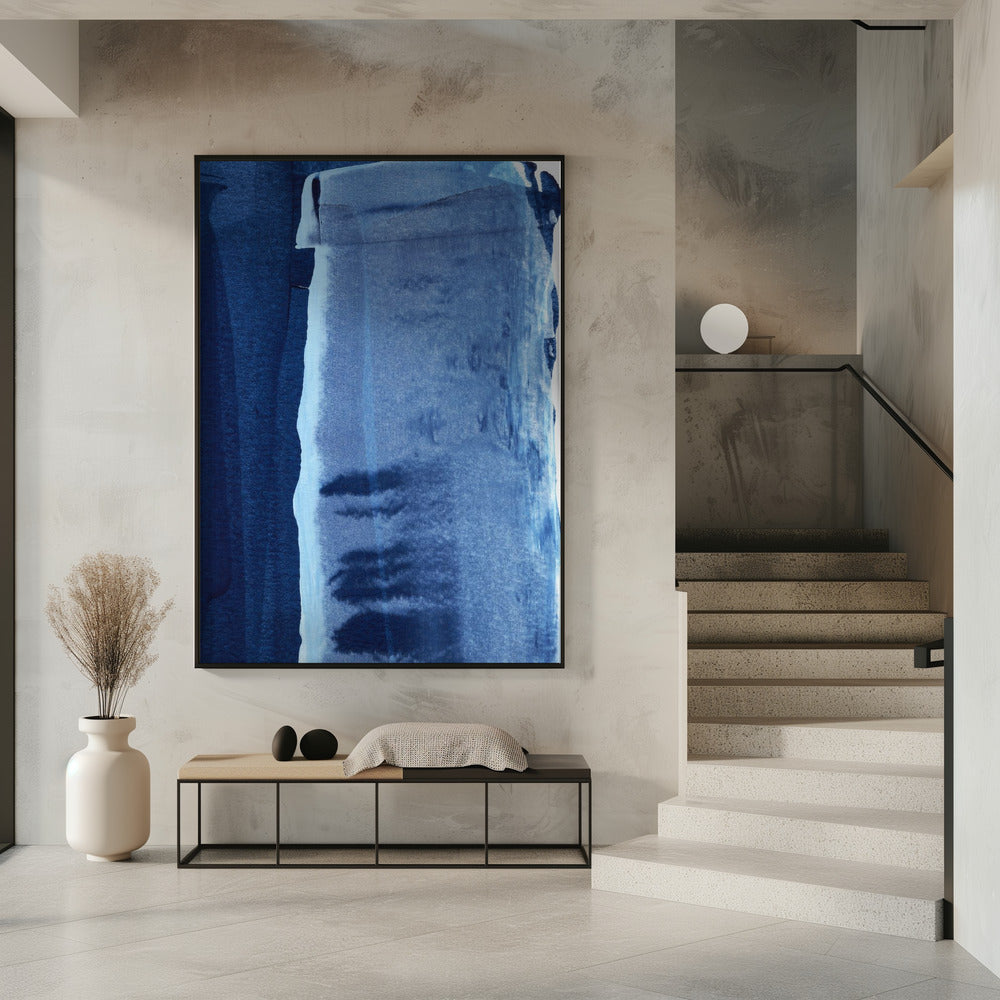 Blaue Textur mit fließenden vertikalen Linien | Poster