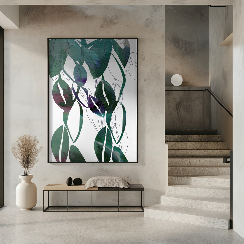 Botanische Blattkunst in Marineblau 4 | Poster