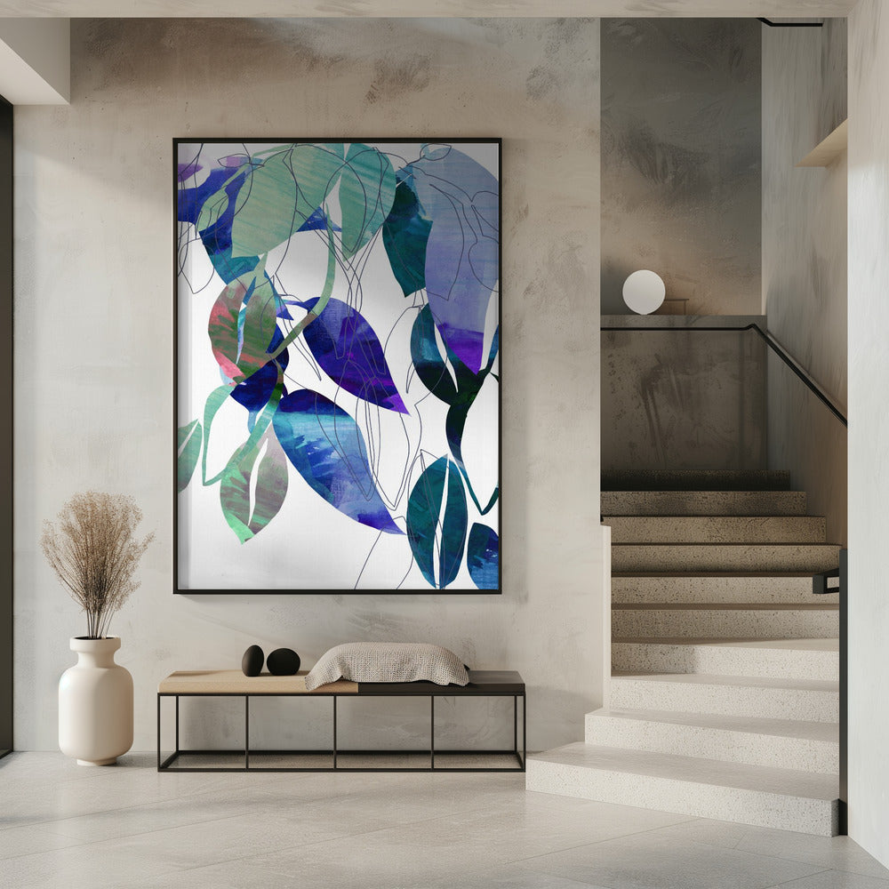 Botanische Blattdruckkunst in Marineblau 3 | Poster