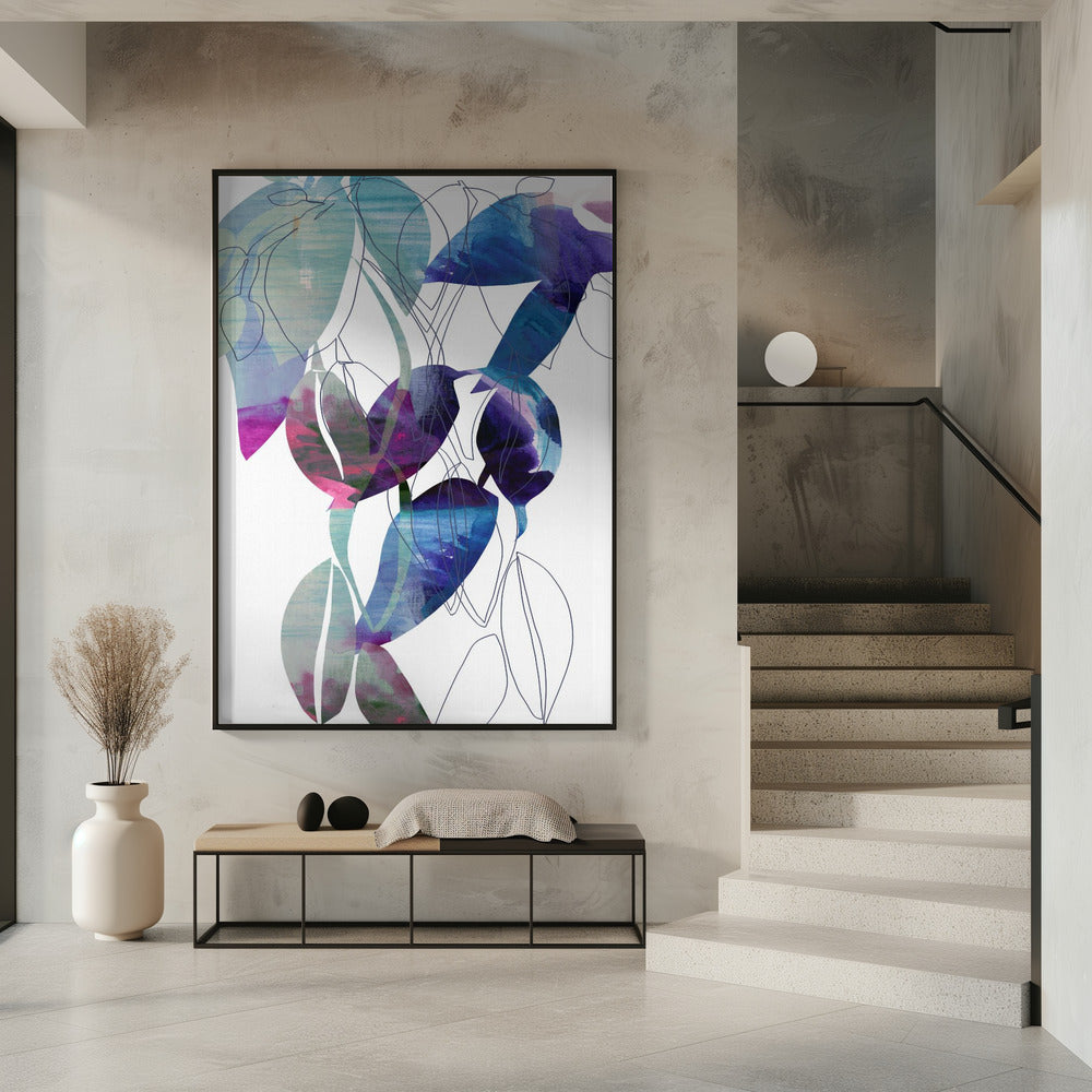Botanische Blattdruckkunst in Marineblau 2 | Poster