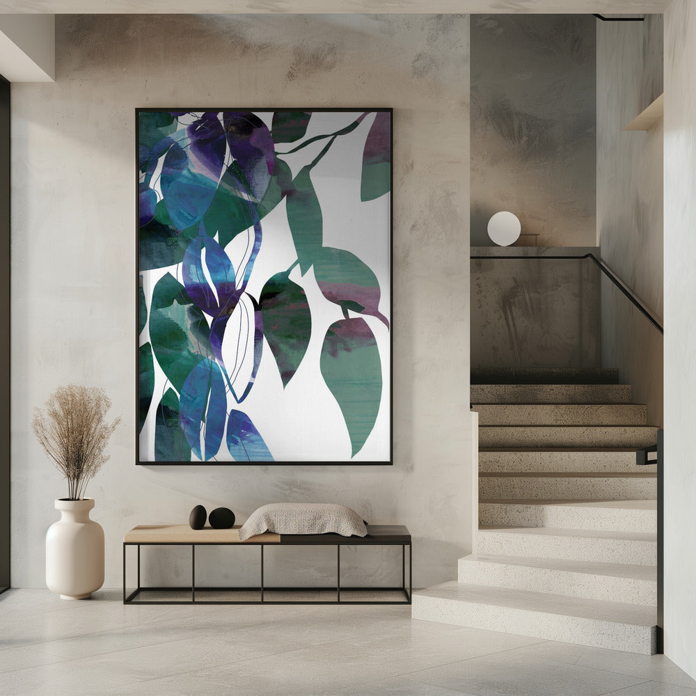 Botanische Blattkunst in Marineblau 1 | Poster