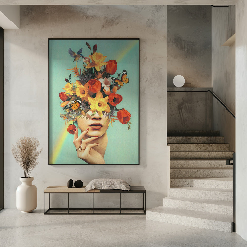 Baby blüht – Regenbogen, Blumen, Vögel und Schmetterlinge | Poster