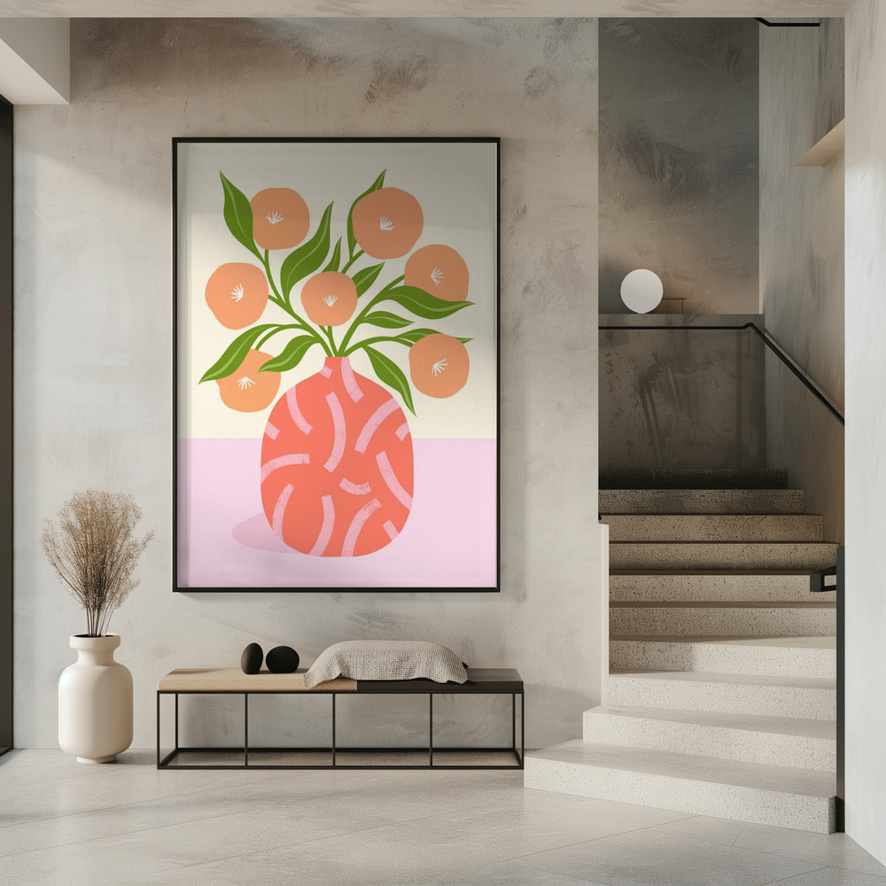 Blumen in Korallenvase | Poster