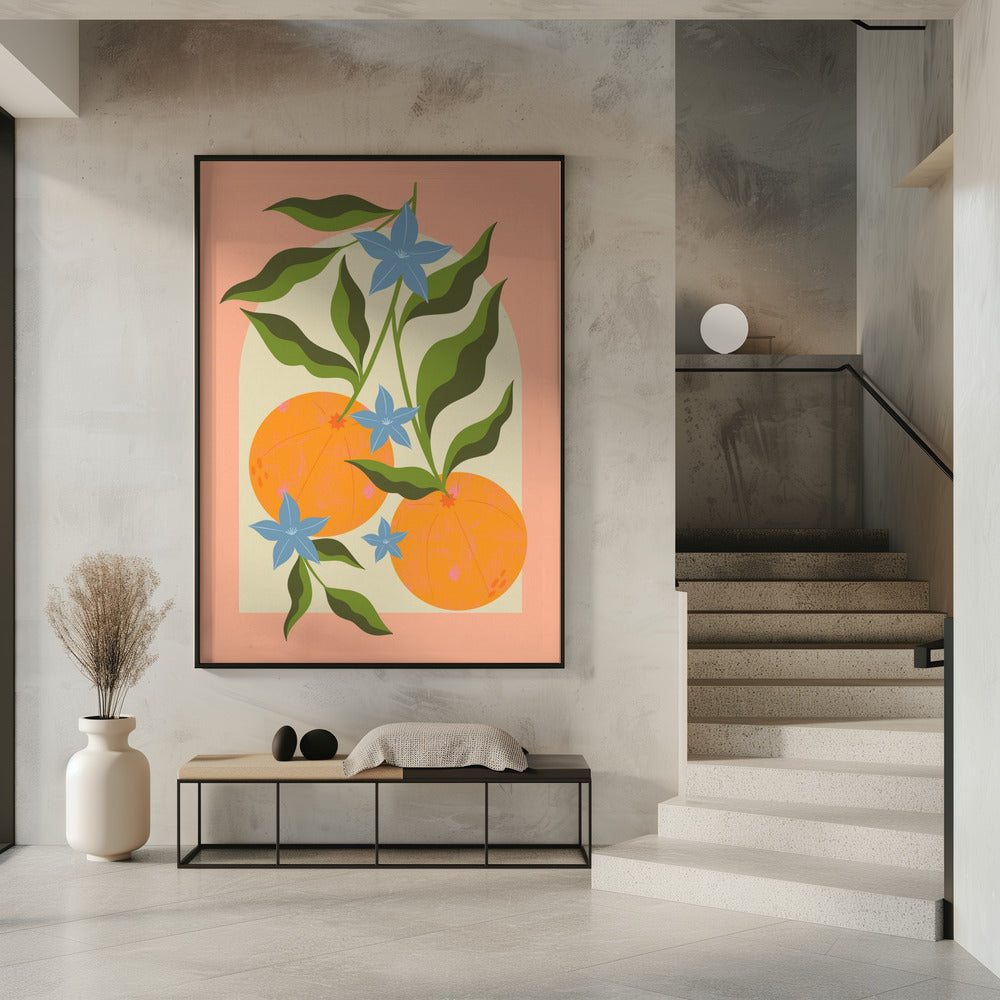 Orangenzweig mit Blüten | Poster