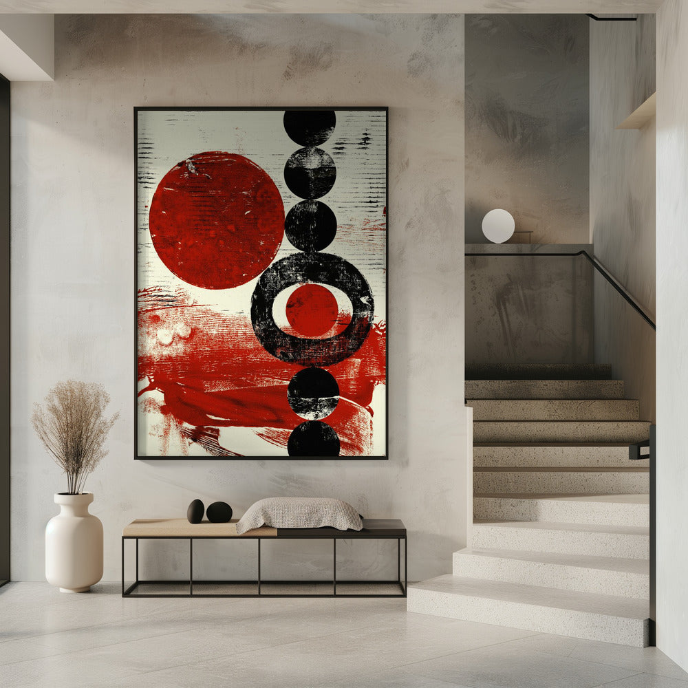 Geometrische Formen mit roten und schwarzen Kreisen | Poster